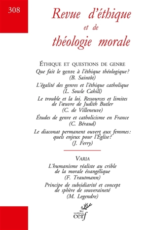 Revue d'éthique et de théologie morale, n° 308. Ethique et questions de genre