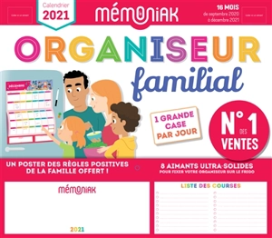 Organiseur familial, calendrier 2021 : 16 mois de septembre 2020 à décembre 2021