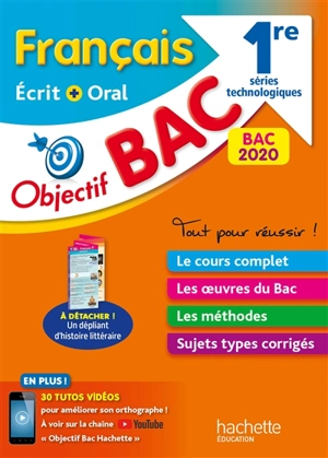 Français écrit + oral 1re séries technologiques : bac 2020 - Amélie Pinçon