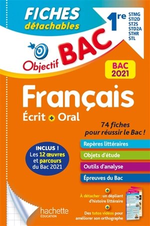 Français écrit + oral 1re STMG, STI2D, ST2S, STD2A, STHR, STL : fiches détachables : bac 2021 - Amélie Pinçon