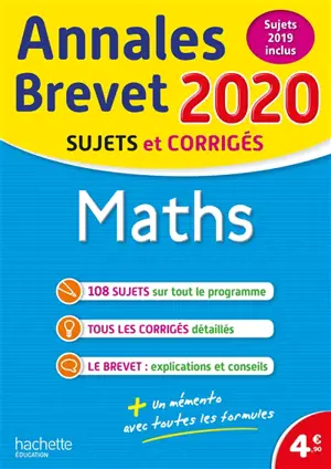 Maths : annales brevet 2020, sujets et corrigés : sujets 2019 inclus - Philippe Rousseau