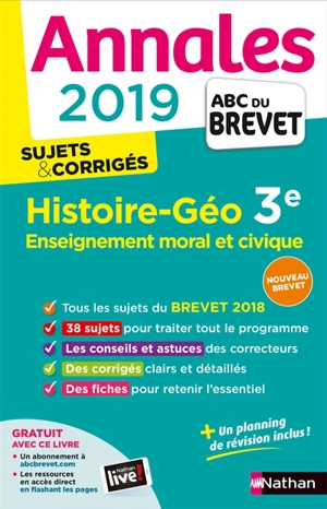 Histoire géo, enseignement moral et civique 3e : annales 2019, sujets & corrigés : nouveau brevet - Grégoire Pralon