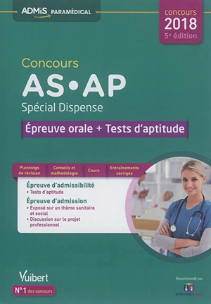 Concours AS-AP, spécial dispense : épreuve orale + tests d'aptitude : concours 2018 - Laure Parelle