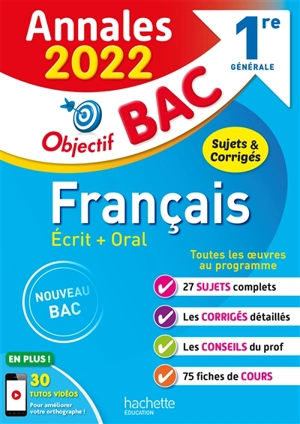 Français écrit + oral 1re générale : annales 2022, sujets & corrigés : nouveau bac - Isabelle de Lisle