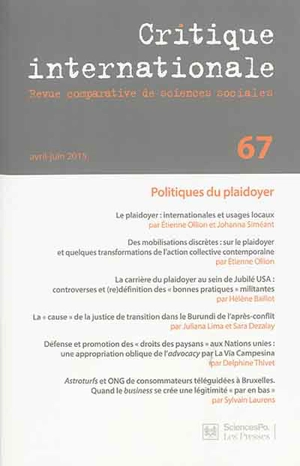 Critique internationale, n° 67. Politiques du plaidoyer