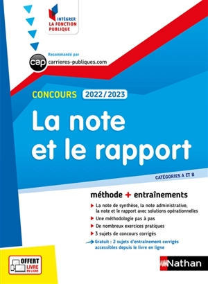 La note et le rapport, concours 2022-2023 : catégories A et B : méthode + entraînements - Pascal Tuccinardi