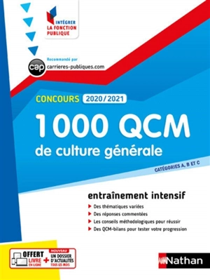 1.000 QCM de culture générale : catégories A, B et C, concours 2020-2021 : entraînement intensif - Pascal Joly