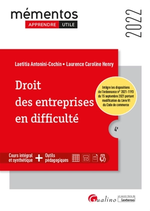 Droit des entreprises en difficulté : 2022 - Laetitia Antonini-Cochin