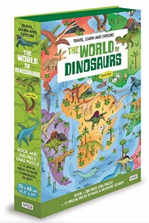 Voyage, découvre, explore. The world of dinosaurs : book and 200-piece oval puzzle : + 12 special pieces to make a fantastic 3D map ! - Irena Trevisan