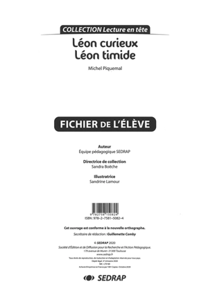 Léon curieux, Léon timide, Michel Piquemal : fichier de l'élève - Société d'édition et de diffusion pour la recherche et l'action pédagogique