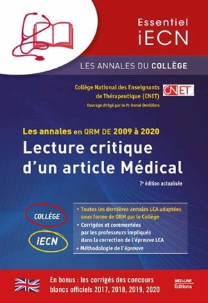 Lecture critique d'un article médical : les annales en QRM de 2009 à 2020 - Association pédagogique nationale pour l'enseignement de la thérapeutique (France)