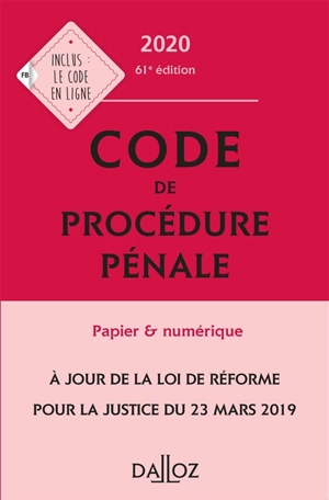 Code de procédure pénale 2020, annoté