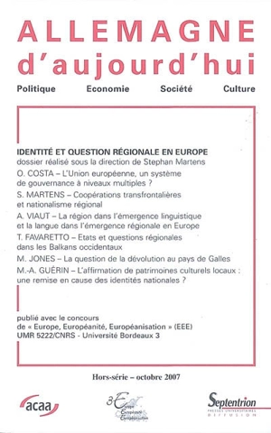 Allemagne d'aujourd'hui, hors-série. Identité et question régionale en Europe