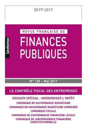 Revue française de finances publiques, n° 138. Le contrôle fiscal des entreprises