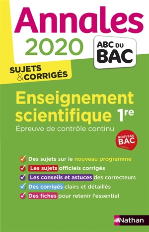 Enseignement scientifique 1re : épreuve de contrôle continu : annales 2020, sujets & corrigés, nouveau bac - Nicolas Coppens