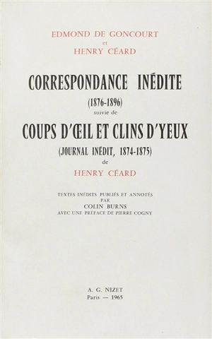 Correspondance inédite. Coups d'oeil et clins d'yeux : journal inédit (1874-1875)