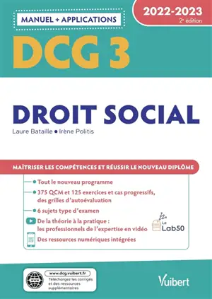 DCG 3, droit social : manuel + applications : 2022-2023 - Laure Bataille