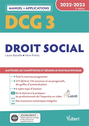 DCG 3, droit social : manuel + applications : 2022-2023 - Laure Bataille