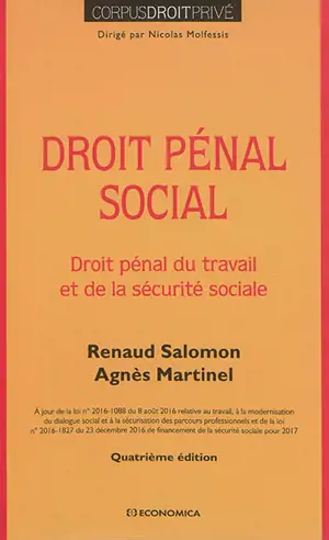 Droit pénal social : droit pénal du travail et de la sécurité sociale - Renaud Salomon