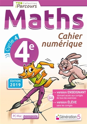 Cahier numérique iParcours maths 4e (DVD enseignant monoposte) 2019 - HACHE Katia et Sébas