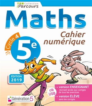 Cahier numérique iParcours maths 5e (clé USB) 2019 - HACHE Katia et Sébas