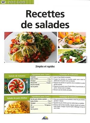 Recettes de salades : simples et rapides - Bernard Legay