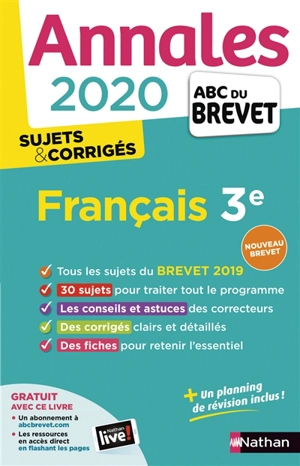 Français 3e : annales brevet 2020, sujets & corrigés : nouveau brevet - Thomas Bouhours