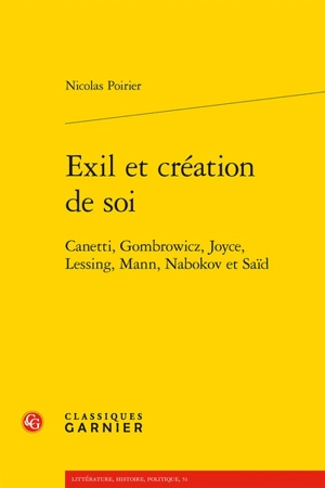 Exil et création de soi : Canetti, Gombrowicz, Joyce, Lessing, Mann, Nabokov et Saïd - Nicolas Poirier