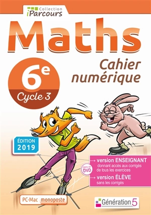 Cahier numérique iParcours maths 6e (DVD enseignant monoposte) 2019 - HACHE Katia et Sébas