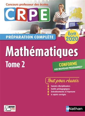 Mathématiques : CRPE, préparation complète, écrit 2020 : conforme aux nouveaux programmes. Vol. 2 - Saïd Chermak