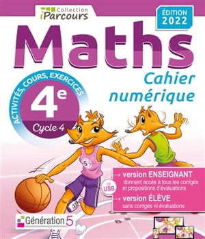 Cahier numérique : maths 4e, cycle 4 : clé USB - Katia Hache