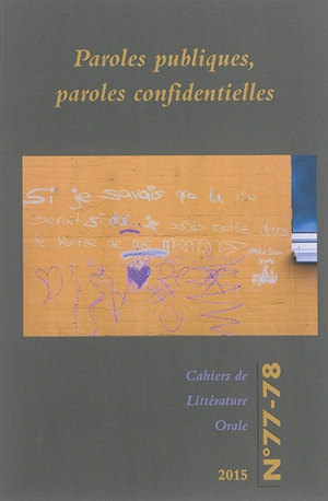 Cahiers de littérature orale, n° 77-78. Paroles publiques, paroles confidentielles