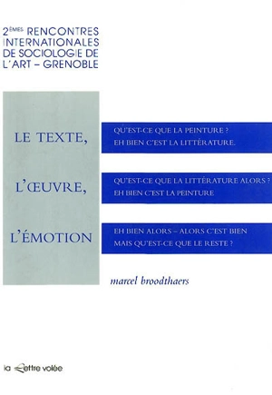 Le Texte, l'oeuvre, l'émotion : 2es rencontres internationales de sociologie de l'art de Grenoble - RENCONTRES INTERNATIONALES DE SOCIOLOGIE DE L'ART DE GRENOBLE (2 ; 1994)