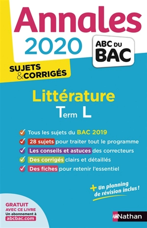 Littérature terminale L : annales 2020, sujets & corrigés - Garance Kutukdjian