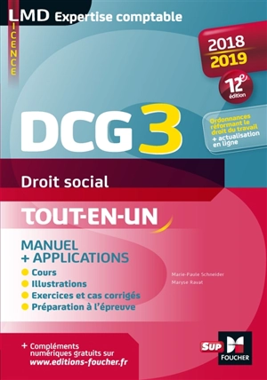 Droit social, DCG 3 : manuel & applications : tout-en-un, 2018-2019 - Marie-Paule Schneider