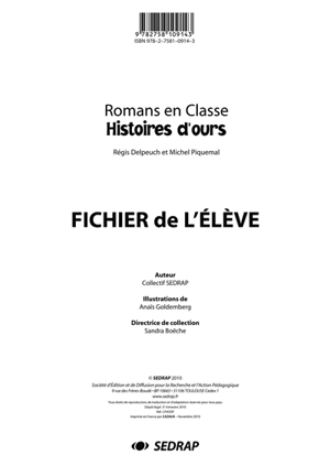 Histoires d'ours, Régis Delpeuch et Michel Piquemal : fichier de l'élève - Société d'édition et de diffusion pour la recherche et l'action pédagogique