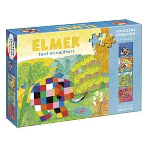 Elmer tout en couleurs : 4 puzzles évolutifs : de 24 à 64 pièces - David McKee