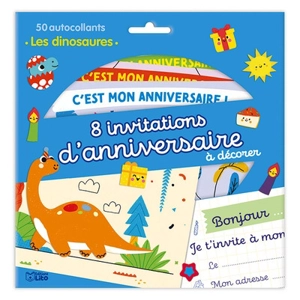 8 invitations d'anniversaire à décorer : les dinosaures : 50 autocollants - Clémentine Dérodit
