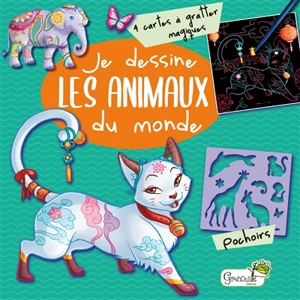 Je dessine les animaux du monde : 4 cartes à gratter magiques, pochoirs - Miss Holly