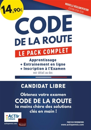 Code de la route : le pack complet : apprentissage + entraînement en ligne + inscription à l'examen - Activ permis