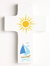 Croix murale enfant soleil bateau - La ronde des couleurs