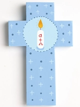 Croix murale enfant bleue cierge - La ronde des couleurs