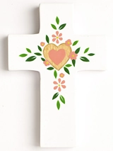 Croix murale enfant cœur rose - La ronde des couleurs