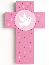 Croix murale enfant rose colombe - La ronde des couleurs