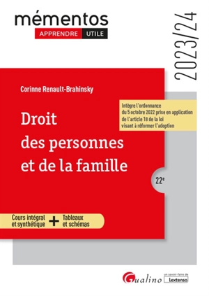 Droit des personnes et de la famille : cours intégral et synthétique + tableaux et schémas : 2023-2024 - Corinne Renault-Brahinsky