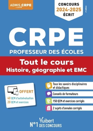 CRPE, professeur des écoles : tout le cours, histoire, géographie et EMC : concours 2024-2025, écrit - André Janson