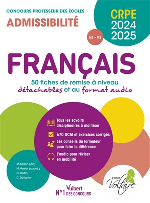 Français, 50 fiches de remise à niveau détachables et au format audio : CRPE, concours professeur des écoles 2024-2025 : admissibilité M1, M2 - Matthieu Verrier