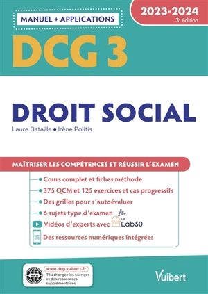 DCG 3, droit social : manuel + applications : 2023-2024 - Laure Bataille