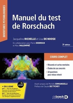 Manuel du test de Rorschach - Jacqueline Richelle