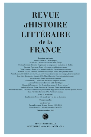 Revue d'histoire littéraire de la France, n° 3 (2023). Proust en son temps